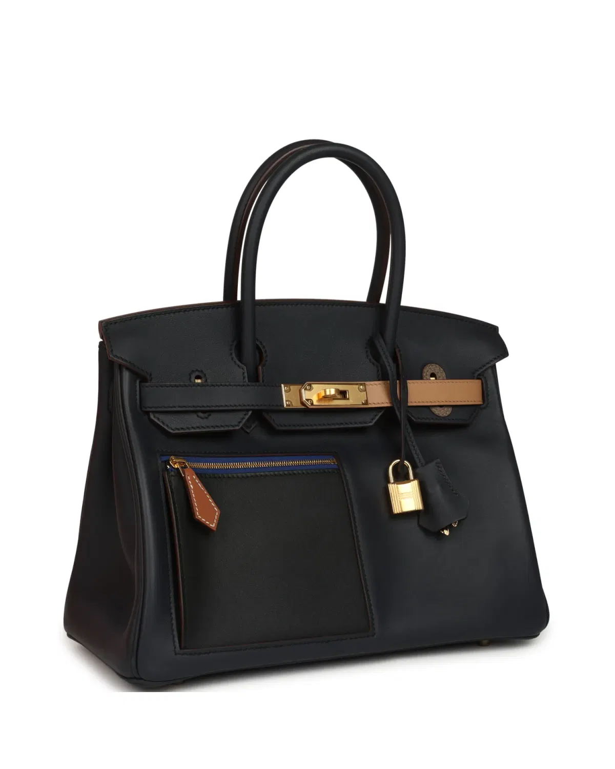 Hermès Birkin Colormatic 30, Bleu Navy / Noir / Chai / Étoupe / Gold