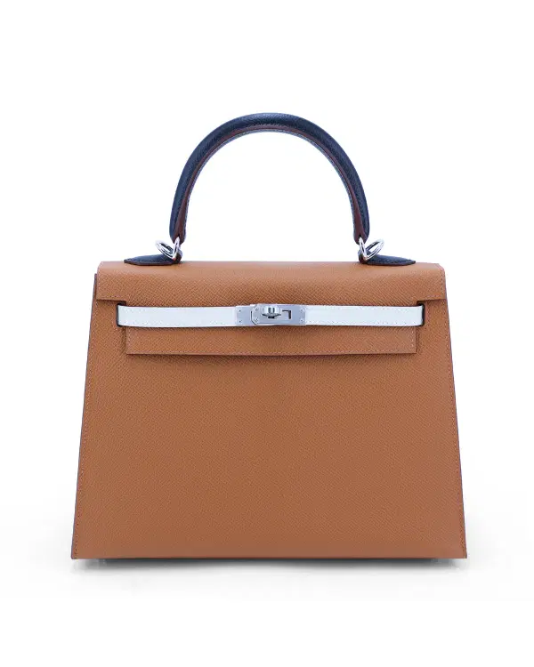Hermès Kelly Sellier 25, Gold / Bleu Saphir / Craie / Noir