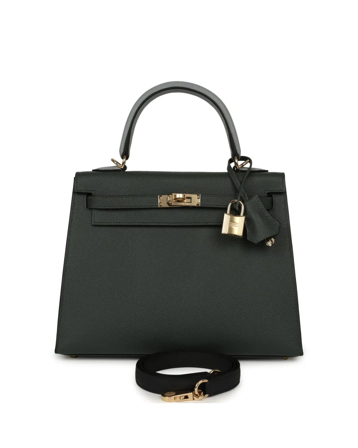 Hermès Kelly Sellier 25, Vert Mangrove / Gris Pantin / Noir