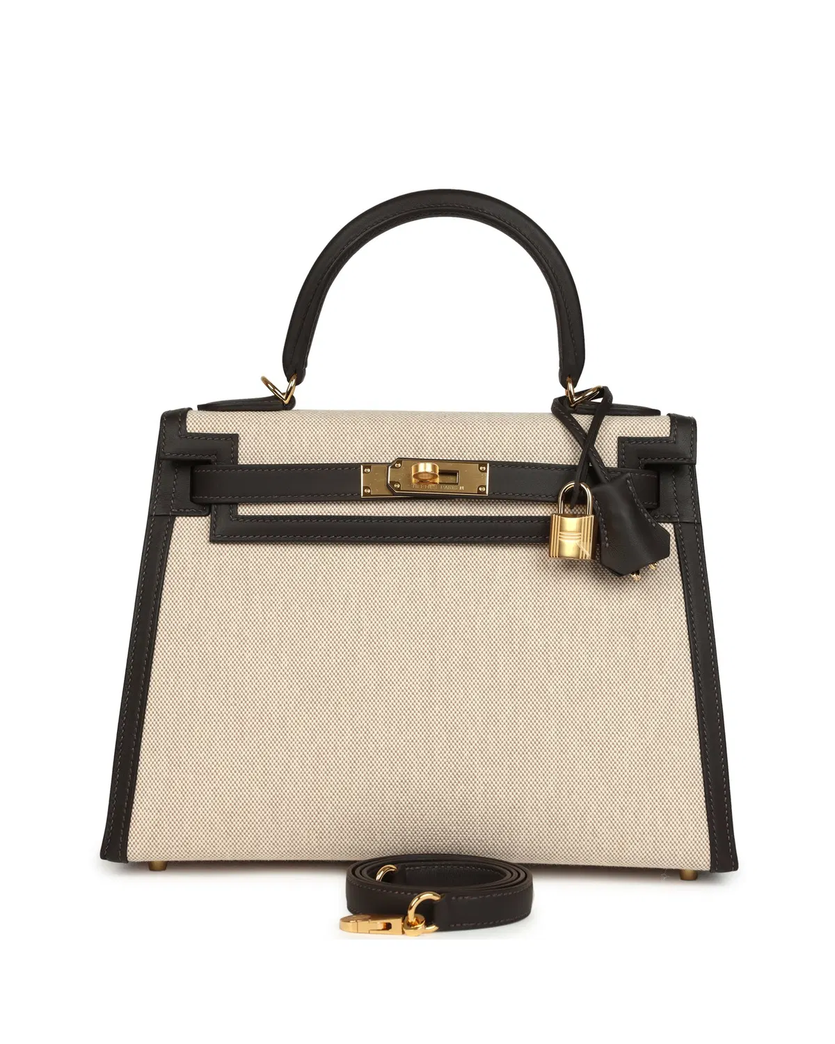 Hermès Kelly Sellier 28, Bai Brun / Écru / Beige