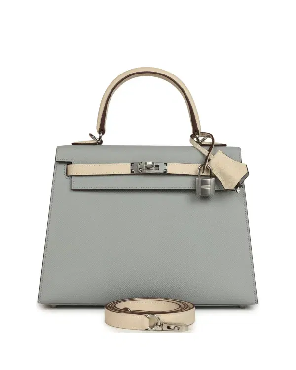 Hermès Kelly Sellier HSS 25, Bleu Glacier / Craie