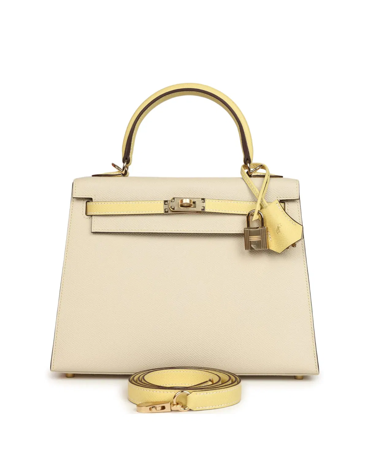Hermès Kelly Sellier HSS 25, Craie / Jaune Poussin