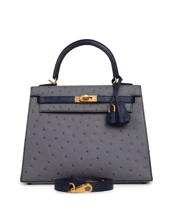 Hermès Kelly Sellier HSS 25, Gris Agate / Bleu Iris