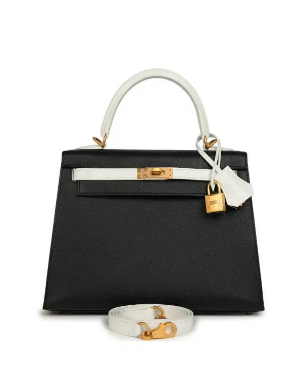 Hermès Kelly Sellier HSS 25, Noir / Blanc