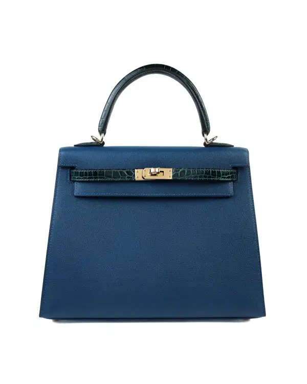 Hermès Kelly Sellier Touch 25, Deep Blue / Vert Cypress