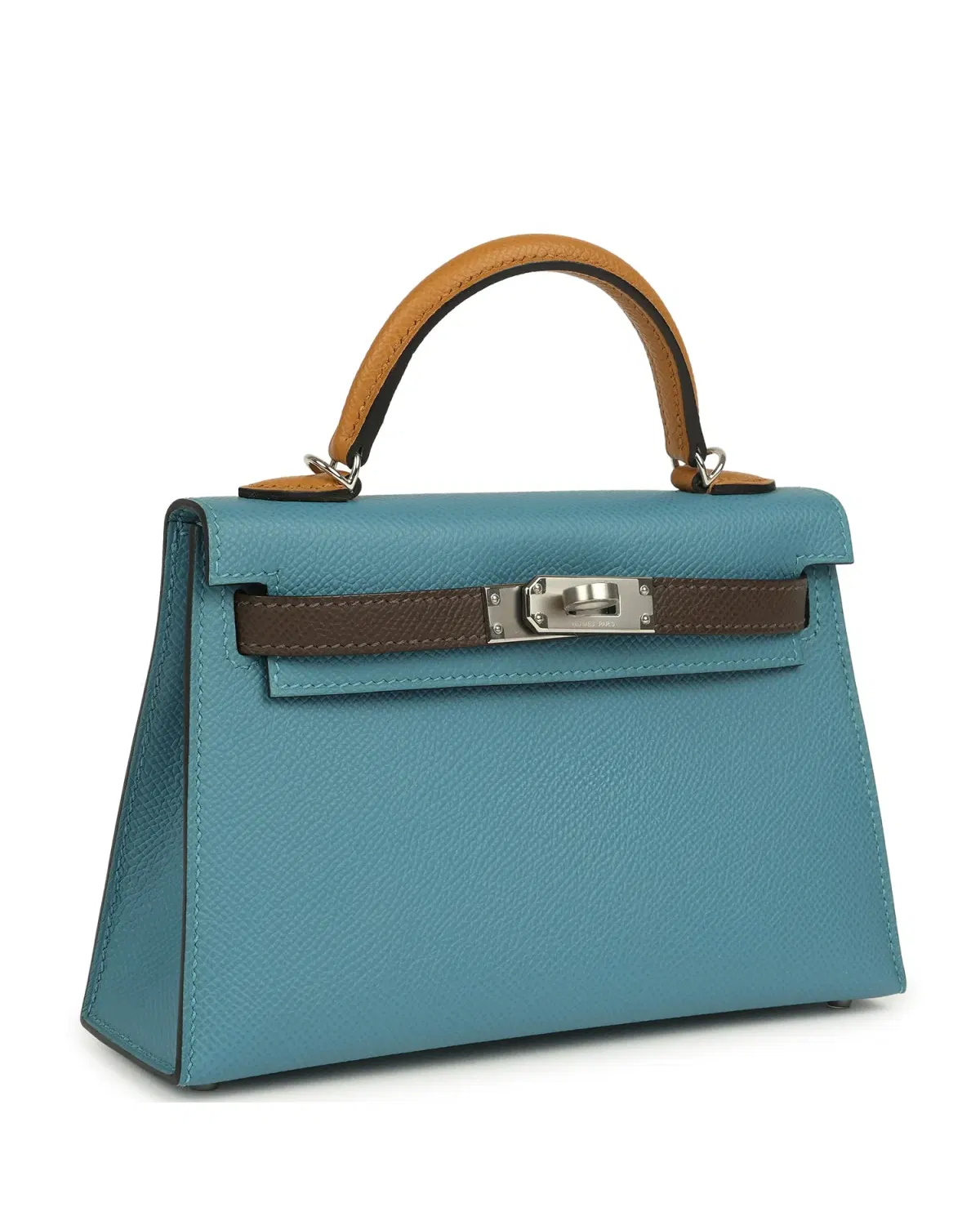 Hermès Mini Kelly Sellier 20, Bleu Jean / Sésame / Écorce