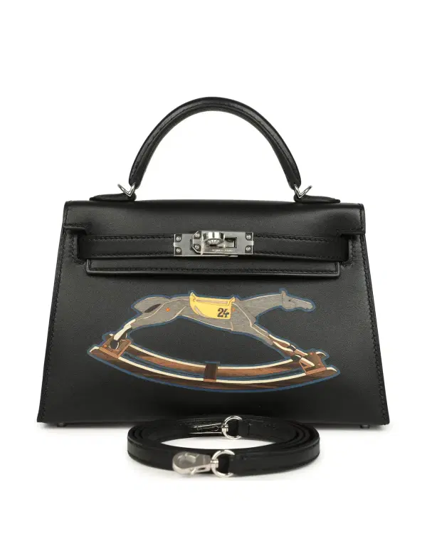 Hermès Mini Kelly Sellier Cheval de Bois 20, Noir / Multicolor