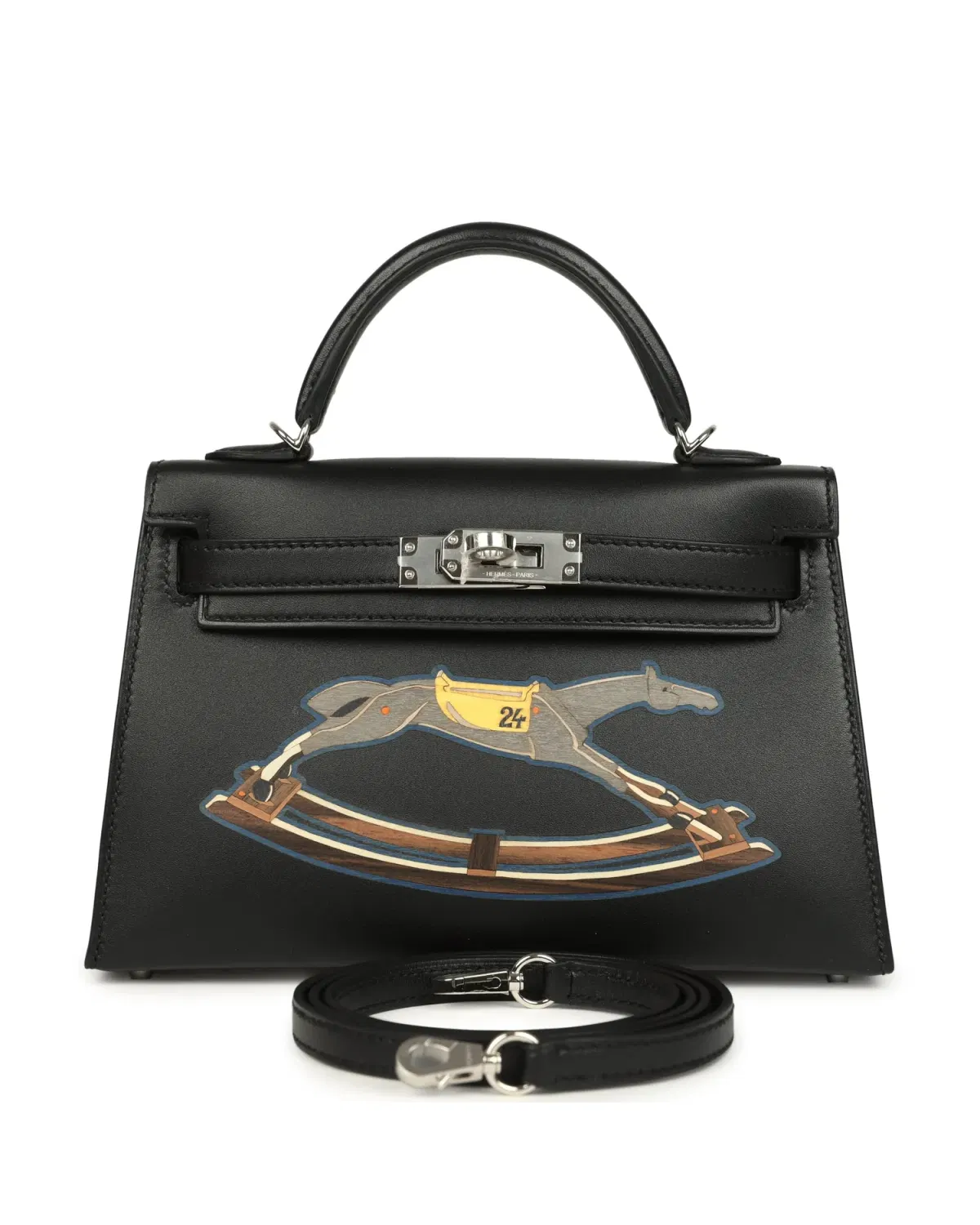Hermès Mini Kelly Sellier Cheval de Bois 20, Noir / Multicolor