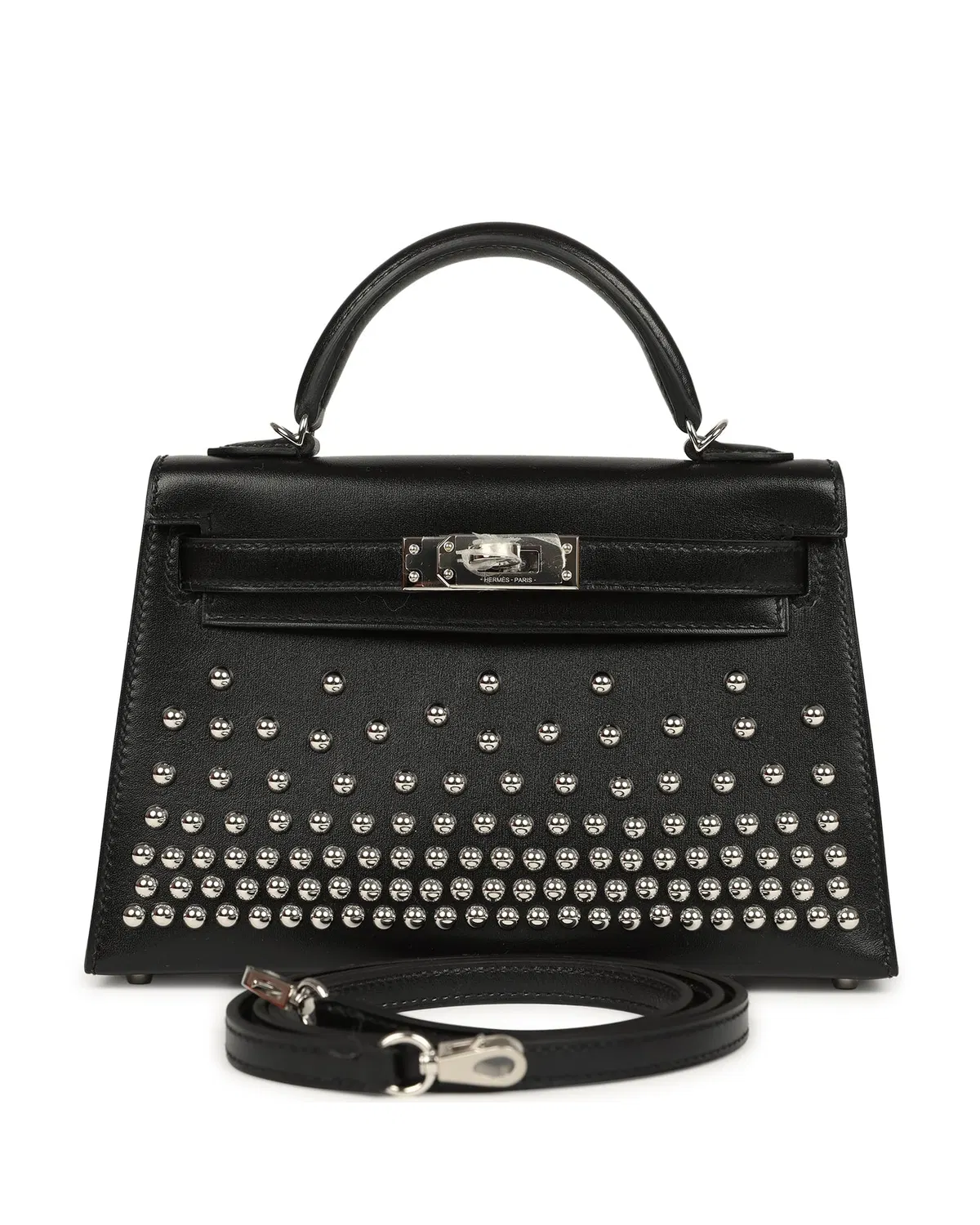 Hermès Mini Kelly Sellier Clouté 20, Noir